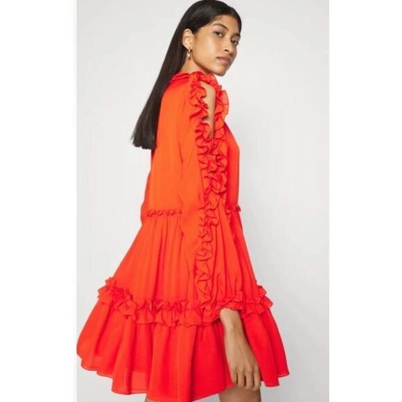 DICE KAYEK Ruffled Mini Dress in Burnt Orange NWT Size 36/ US 4 - Picture 2 of 9